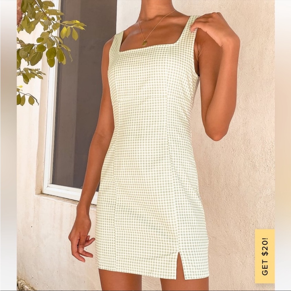 Lulus Sage Green Gingham Square Neck Mini Dress XL